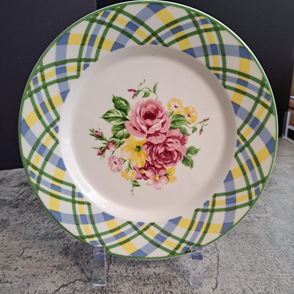 Waverly Garden Room Masterpiece Pink Yellow Floral Plaid 8" Plate Salad